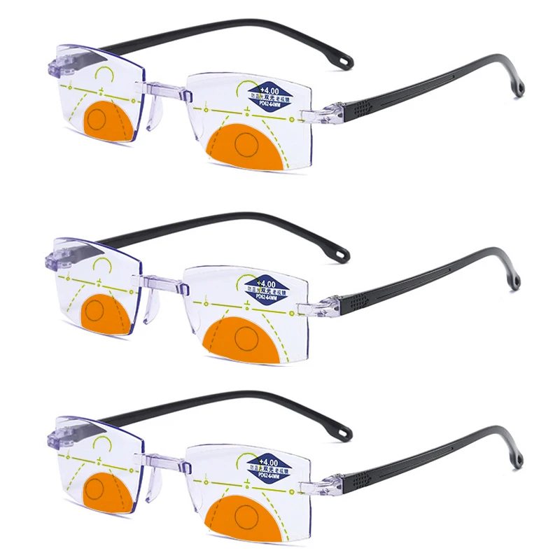 2021 occhiali da lettura bifocali da taglio senza montatura donna uomo occhiali da presbite quadrati con blocco della luce blu diottrie + 1.0 a + 4.0