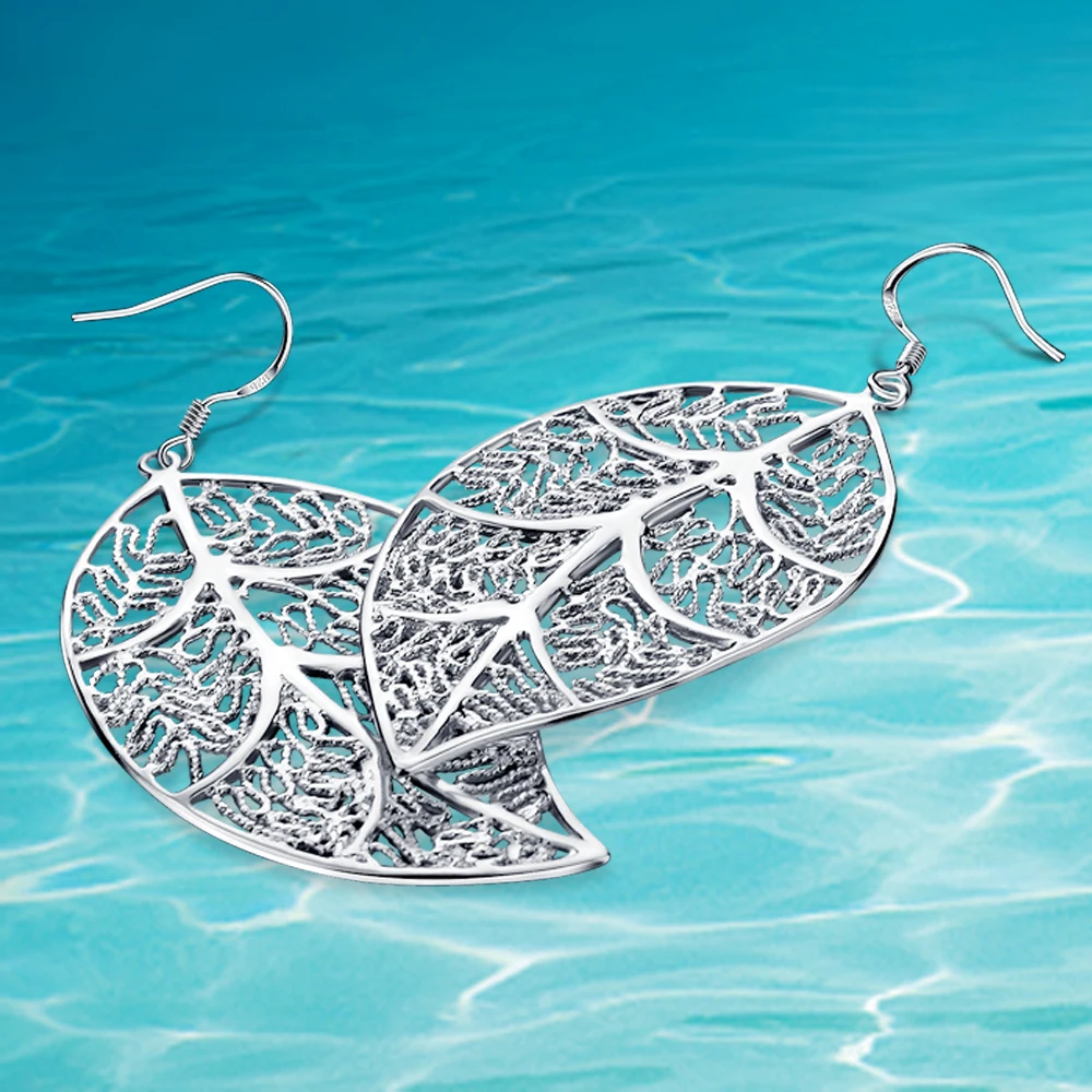 

Fashion Bohemian Long Earrings Unique 925 Sterling Silver Leaf Big Earrings For Women Fine Jewelry Gift pendientes