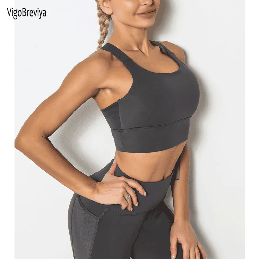 

VigoBreviya Sexy Back Cross Sport Bra Female Breathable Quick Dry Top Crop Fitness Running Bandage Yoga Bra Push Up Gym Bralette