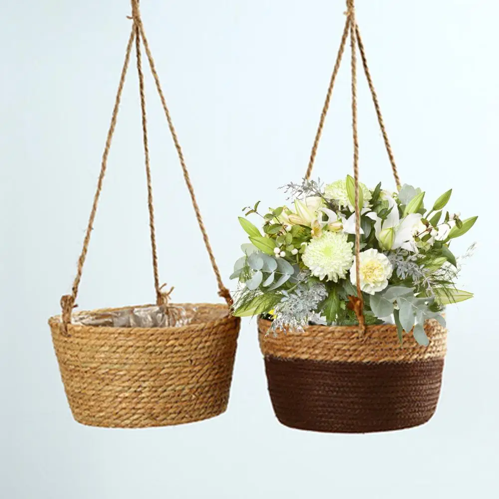 Плетеная корзина из натуральной соломы садовая горшечная ваза подвесная ротанга