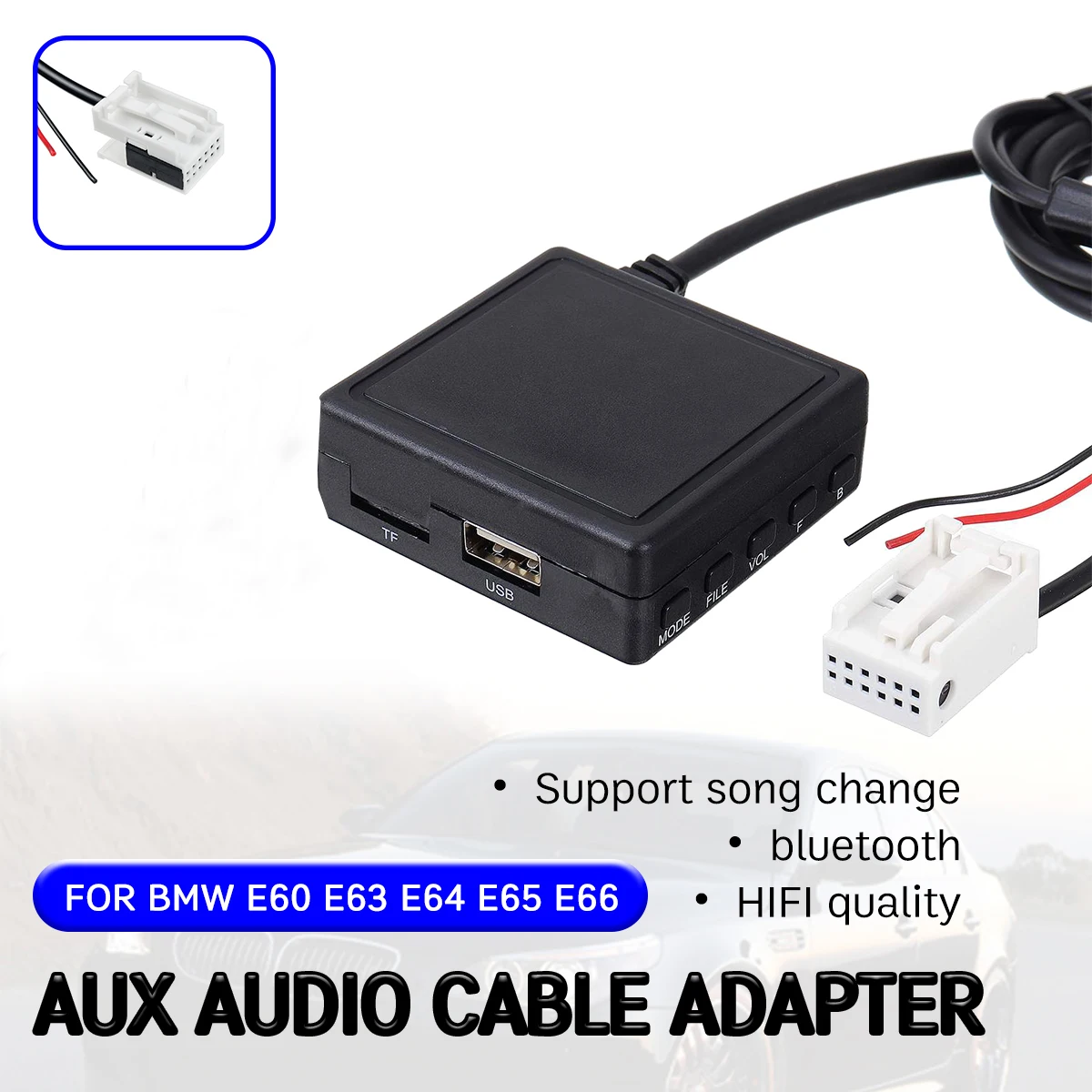 

bluetooth Aux Receiver Cable for BMW E60 E63 E64 E65 E66 E81 E82 E87 E90 with USB, Aux Adapter