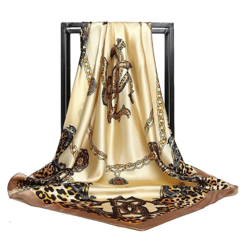 Шелковый шарф для женщин Европейский Леопардовый принт квадратный платок шарфы