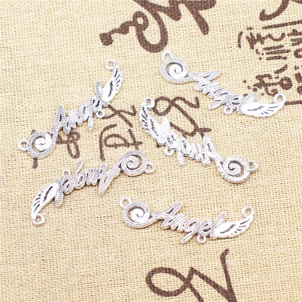 

Supplies For Jewelry Accessori Angel Alphabet Connector Antique Silver Color 15pcs 14x44mm