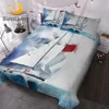BlessLiving Sailboat Duvet Cover With Pillowcases Watercolor Seascape Bedding Set Waves Storm Bedclothes Yacht Home Textiles 1