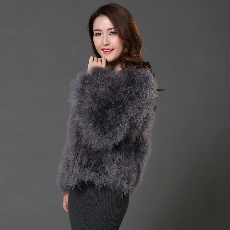 Real Fur Coat Women Fashion Fur Coats Winter Real Ostrich Fur Jackets Natural Turkey Feather Fluffy Outerwear Lady C418-1