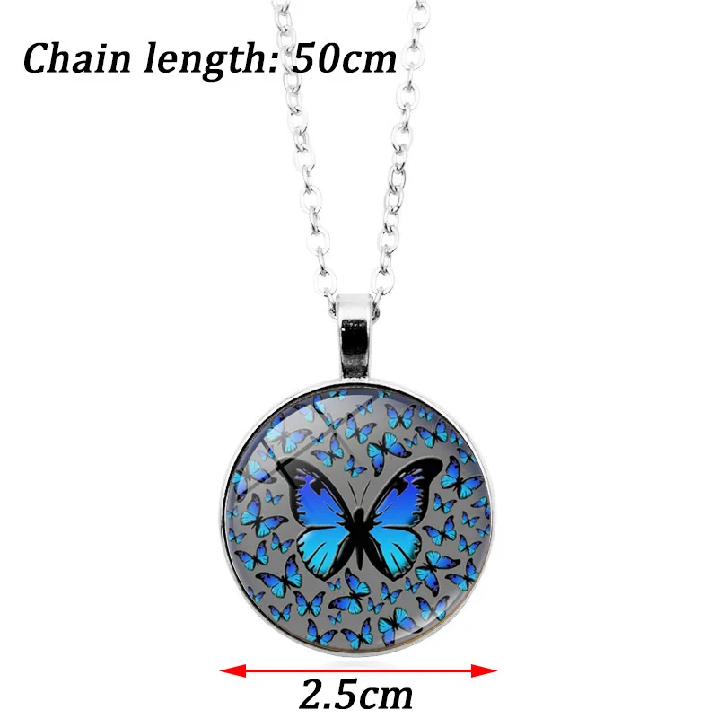 

Blue Papillon Photo Glass Cabochon Fashion Jewelry Set Chain Necklace Bracelet Earring Jewelry Sets for Women Earings