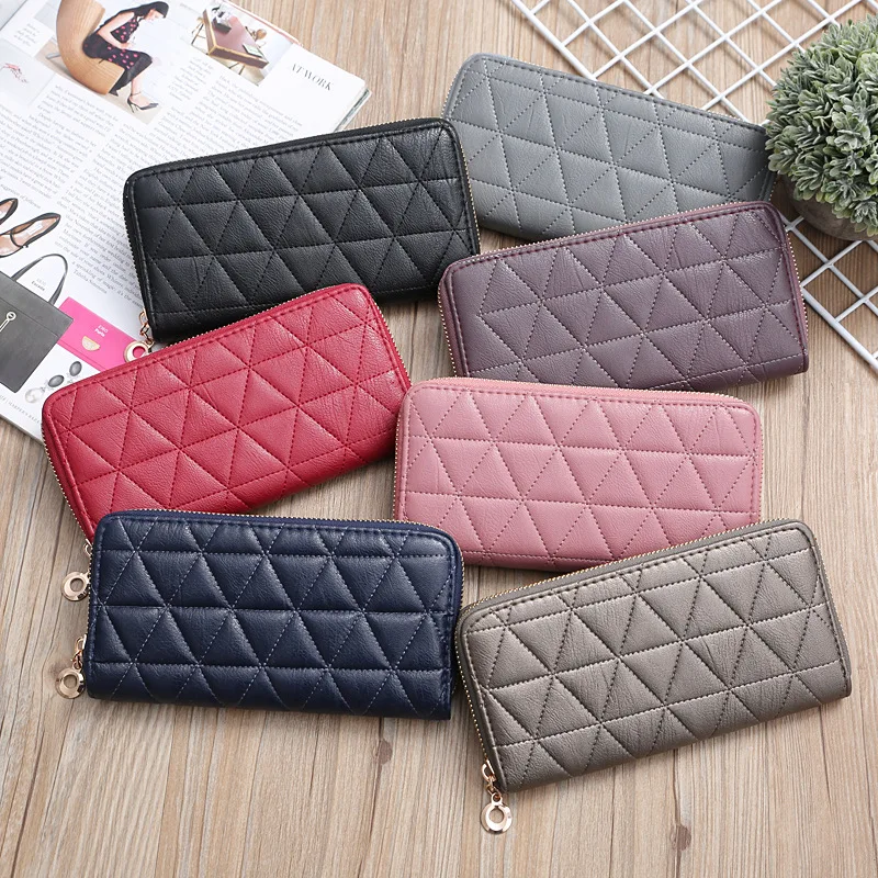 

New Style Fashion Wallet Korean Embroidered Rhombus Geometric Ladies Long Clutch Purse Multi-card Card Holder Wallet Wholesale
