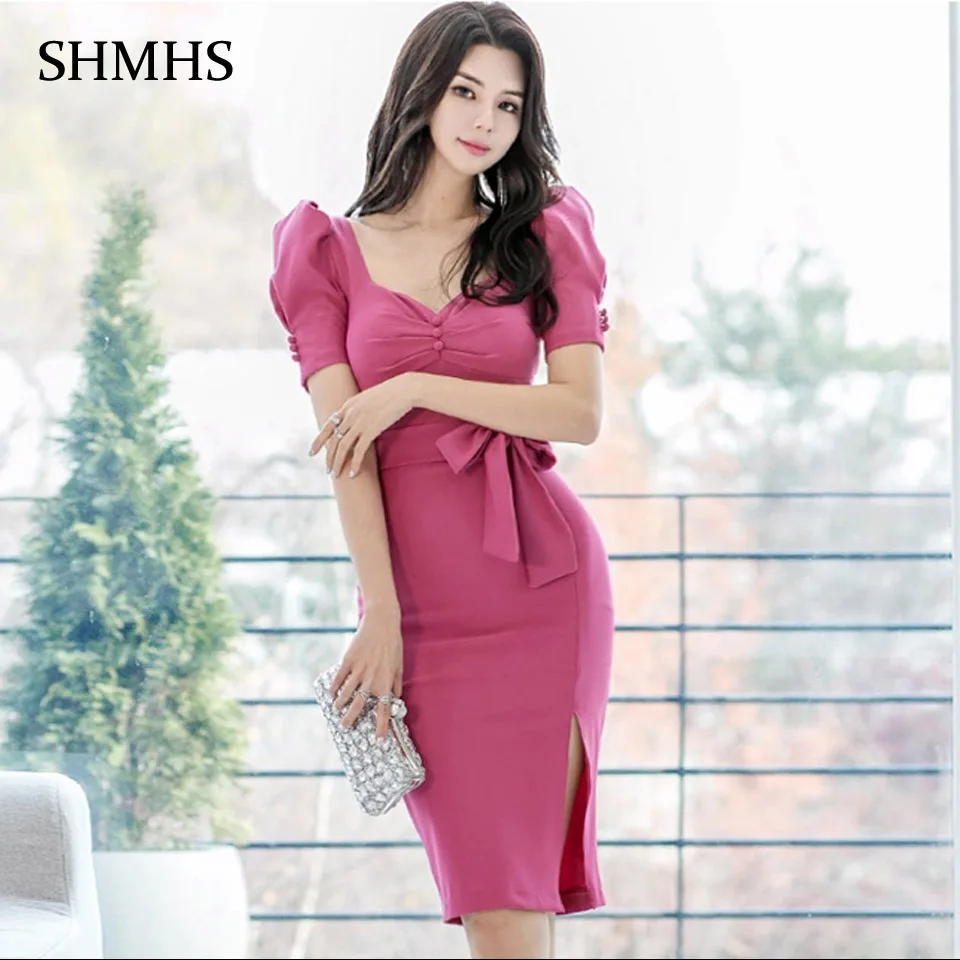 Корейское облегающее офисное платье с высокой талией весна 2021 Простое