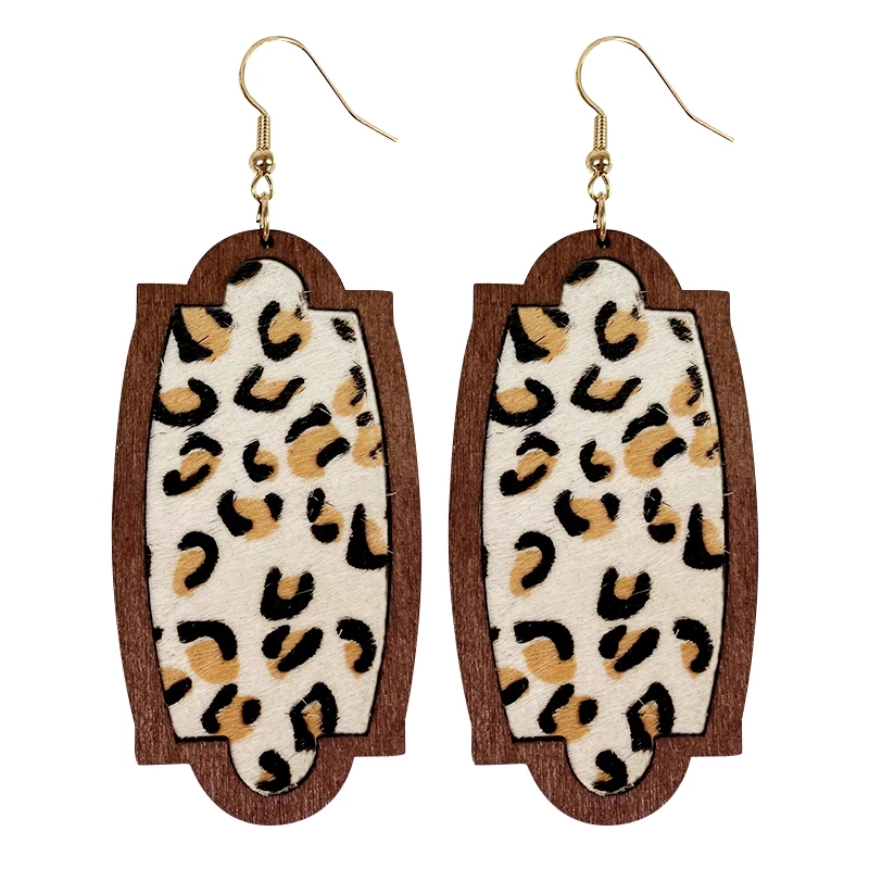 Cpop Wood Genuine Leather Earrings Horse Hair Golden Point Leopard Cow Color Pendant Dangle Texture Jewelry Gift | Украшения и