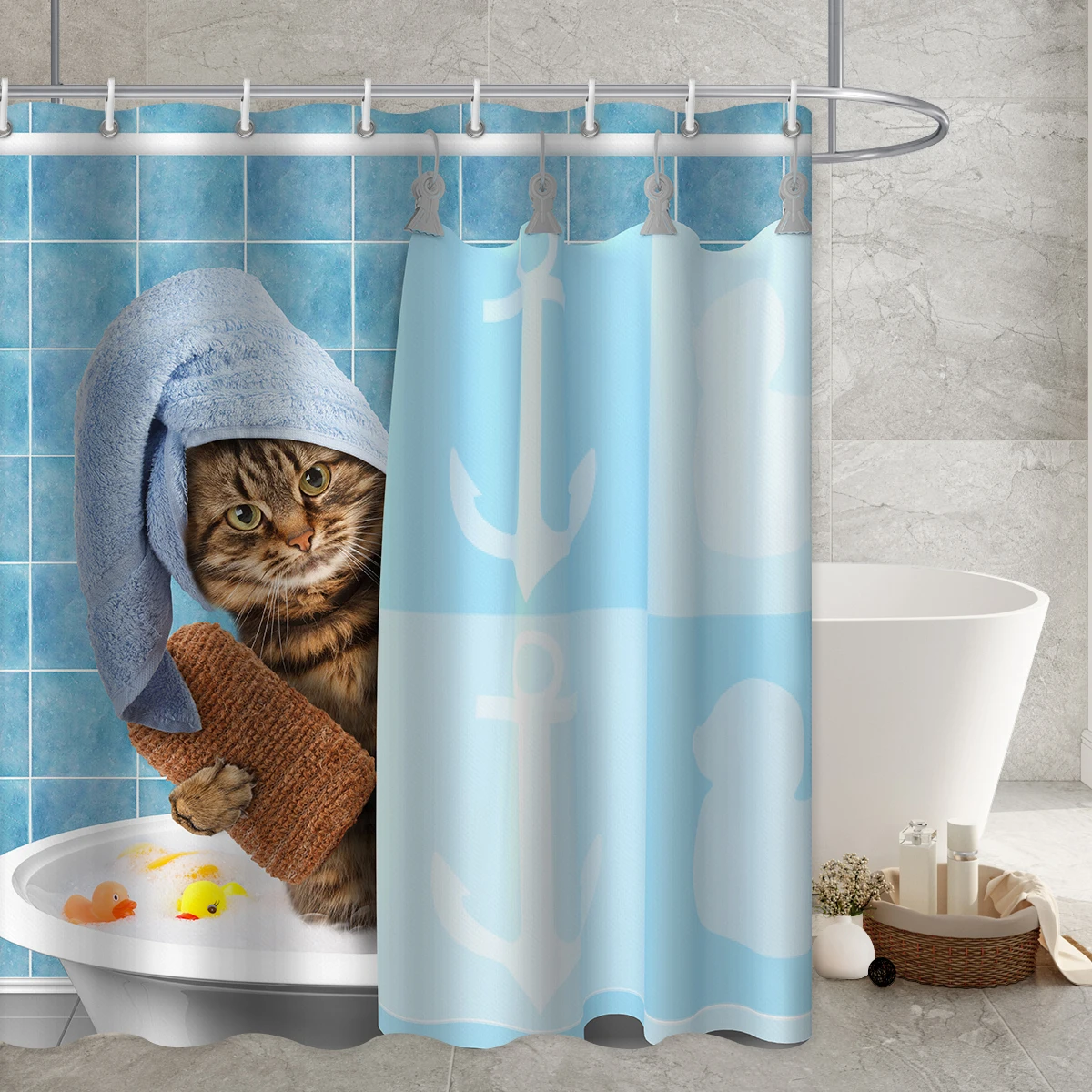 

Cute cartoon animals bathing pictures kittens rabbits windproof shower curtains bathroom home decoration