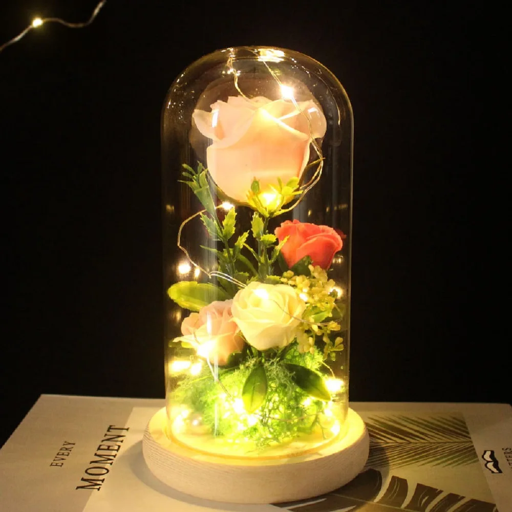 

Eternal Rose Glass LED Christmas Charm Artificial Flower Desktop Decoration Wedding Party New Year's Valentine's Day Gift