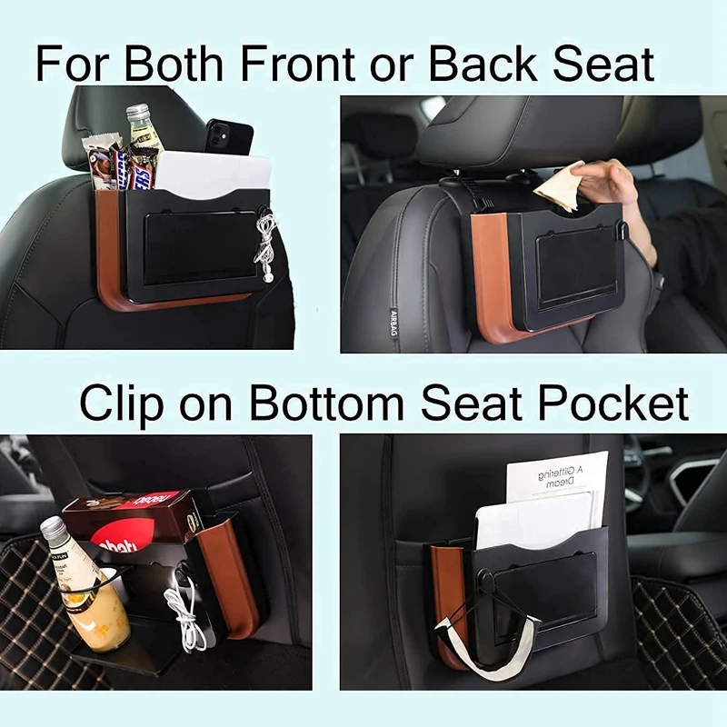 Hanging Car Trash Can Collapsible Portable Waterproof Garbage Bag With Clip And Cup Holder Tray Back Seat Organizer | Автомобили и