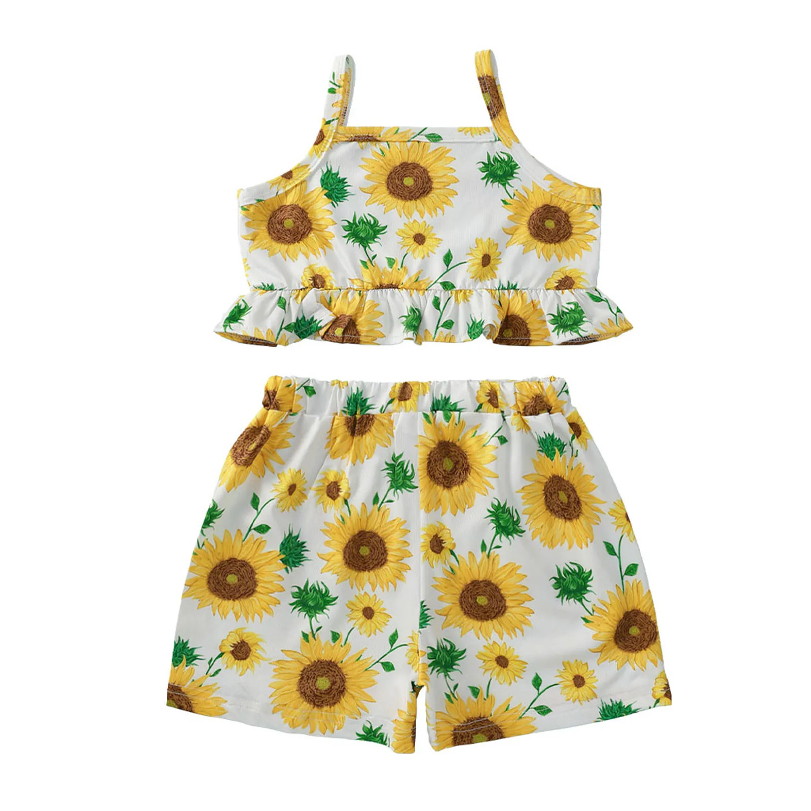 

Комплект одежды для маленьких девочек из 2 предметов: Топ без рукавов с принтом подсолнуха + шорты
