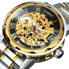 Часы наручные WINNER Мужские механические, брендовые Роскошные модные золотистые с ремешком из нержавеющей стали