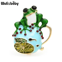 wulibaby enamel tadpole and frog brooches for women unisex animal causal office brooch pins gifts
