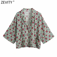 zevity 2021 women sweet floral print double pockets patch casual loose kimono blouse female summer shirt chic blusas tops ls9500