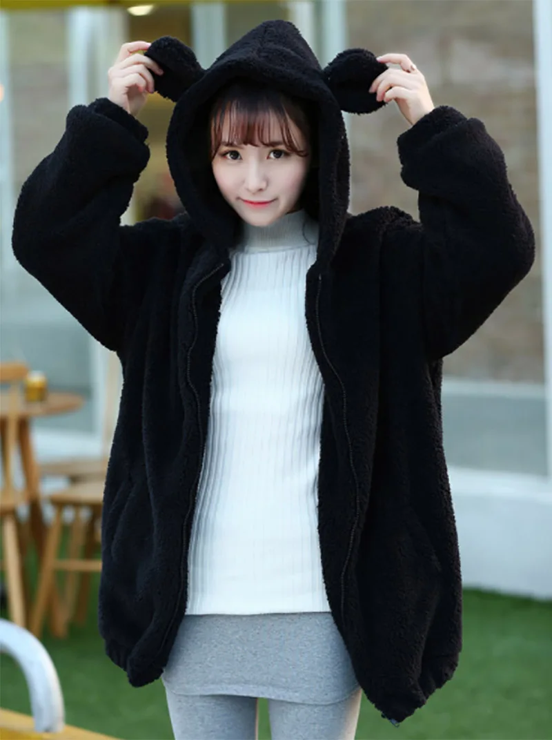 2019 осенне зимние толстовки с капюшоном пальто мехом куртки милыми ушками медведя