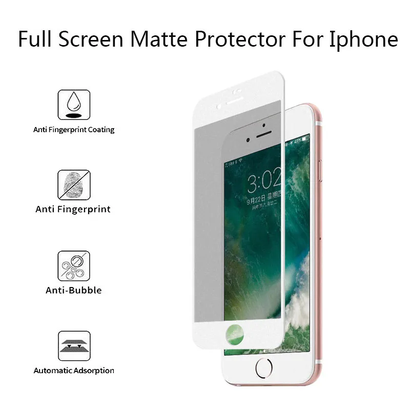 

5Pcs 9H Matte Frosted Full Cover Tempered Glass Screen Protector For i8 i7 i6s i6 Plus 7Plus Anti Fingerprints