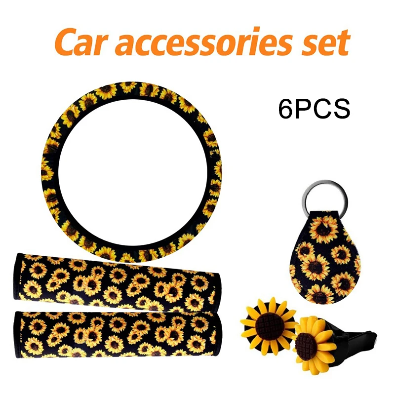 

Новые автомобили предметы интерьера аксессуары набор Подсолнух чехол рулевого колеса автомобиля ремень колодки брелок 6/10/12 шт CL