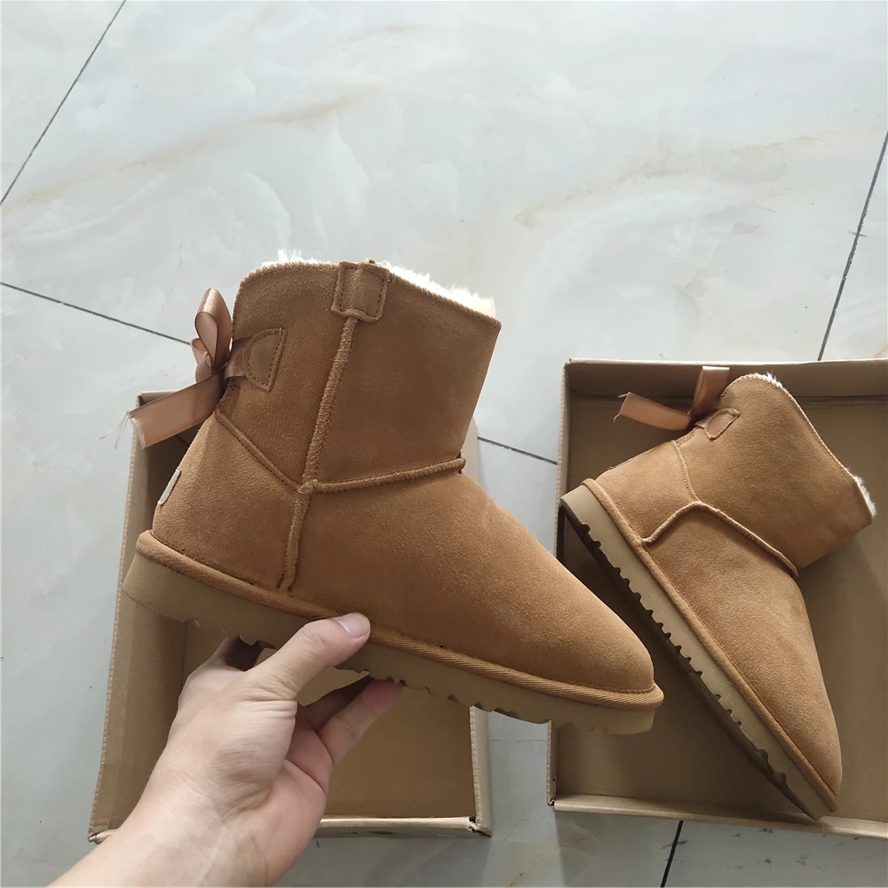 Ботинки женские из натуральной воловьей кожи с бантом зимние теплые - купить по