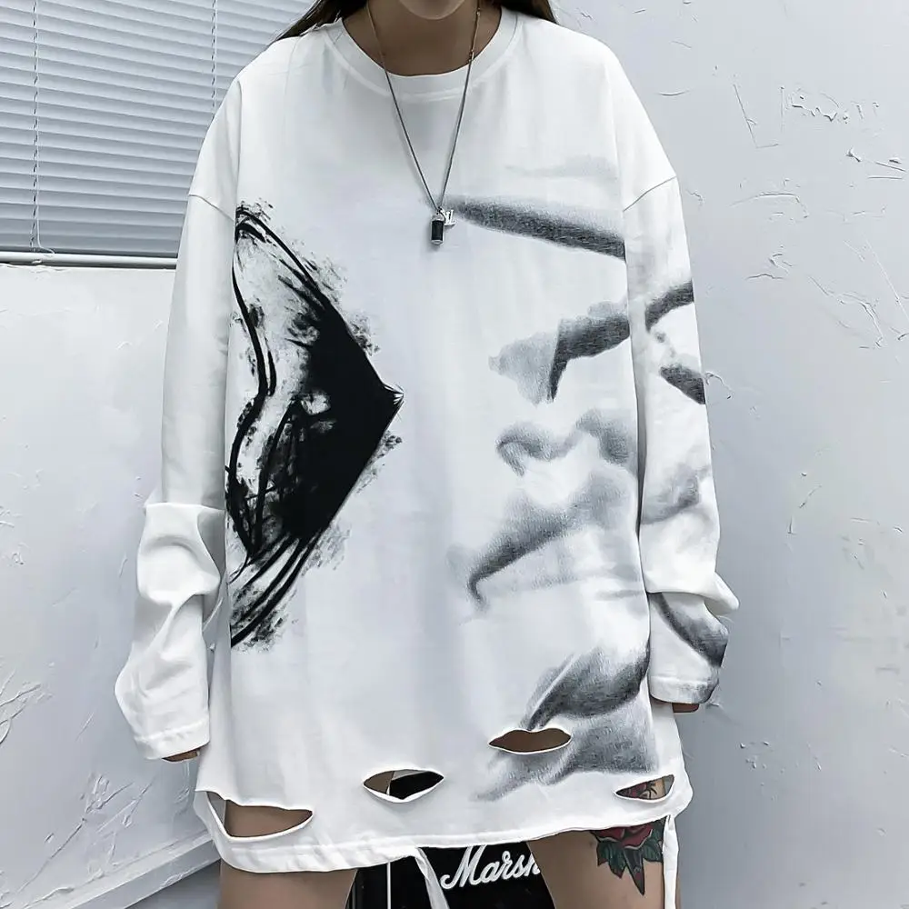 Мужская хлопковая толстовка с длинным рукавом рваная Повседневная Толстовка в