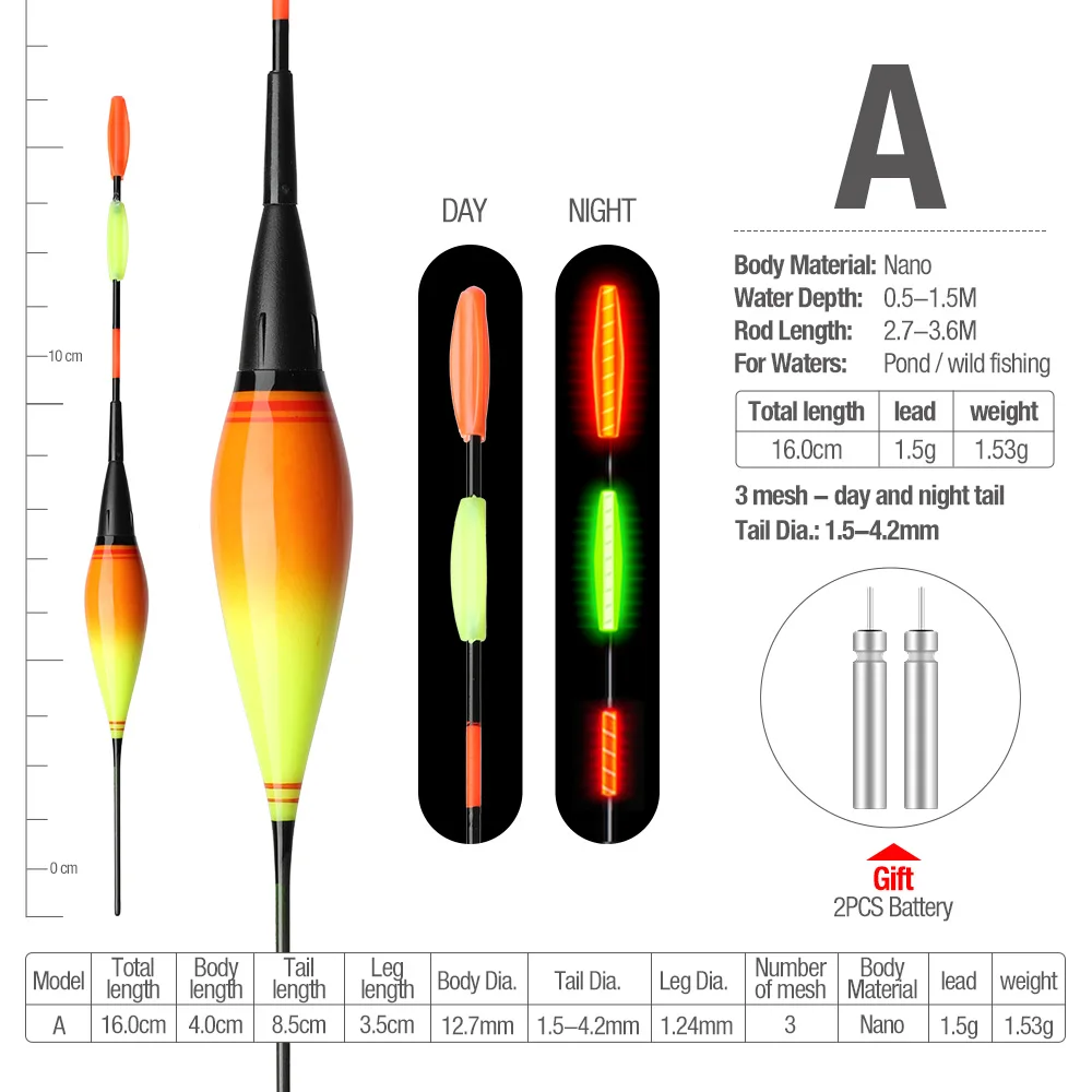 A 1Pcs 2 Battery DONQL, 1 шт., электронный поплавок для рыбалки, светильник-поплавок, палка для рыбы, поплавок, аксессуары для рыбалки, оборудование, инструмент+ 2 батареи - Цвет: A 1Pcs 2 Battery