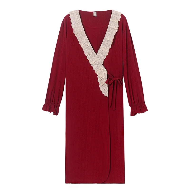 

Women Robe Autumn Knitted Cotton Womens Bathrobe Long Sleeve Casual Soft Sleepwear Loose Comfortable Female Nightgown