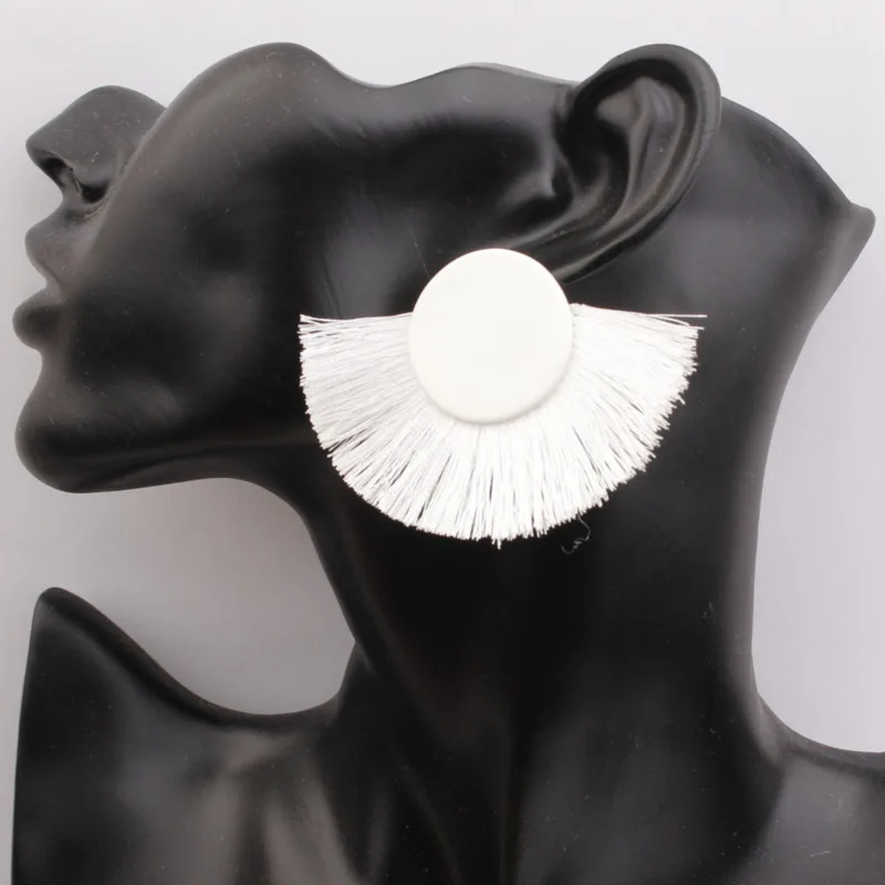 

Handmade Bohemian Ethnic Vintage Big Fan Long Tassel Drop Dangle Earrings for Women Wedding Bridal Button Fringe Earring Brincos