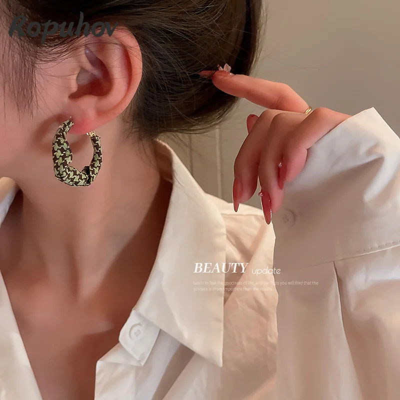 

Ropuhov 2021 New 925 Silvery Needle Woman Korean Check Style Retro Earrings