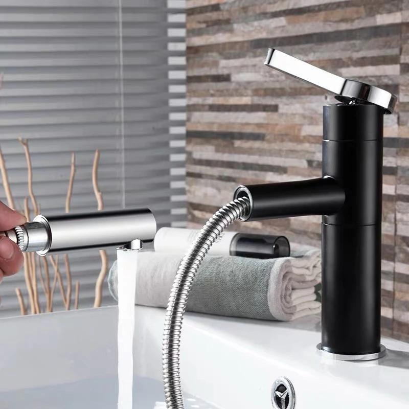 Смесители для раковины WZLY низкий хромированный латунный черный выдвижной кран