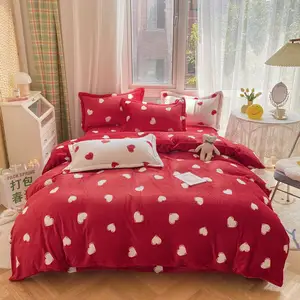 2022 new thick and warm winter plush plush milk velvet four-piece bedding set skin-friendly soft teenager family bed sheet