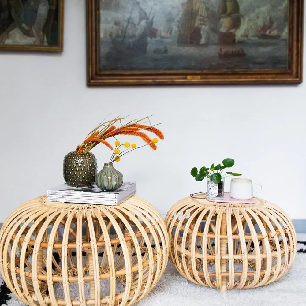 

balcony small stool Self-contained salon desk home ornament Nordic Side tables Handmade rattan round coffee table