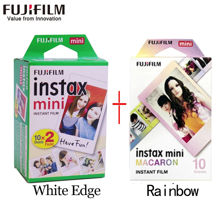 Пленка Fujifilm instax mini 20 листов белого края+ 10 листов черно-белой монохромной пленки для камеры моментальной печати mini 8 7s 25 50s 9 - Цвет: White add Macaroon