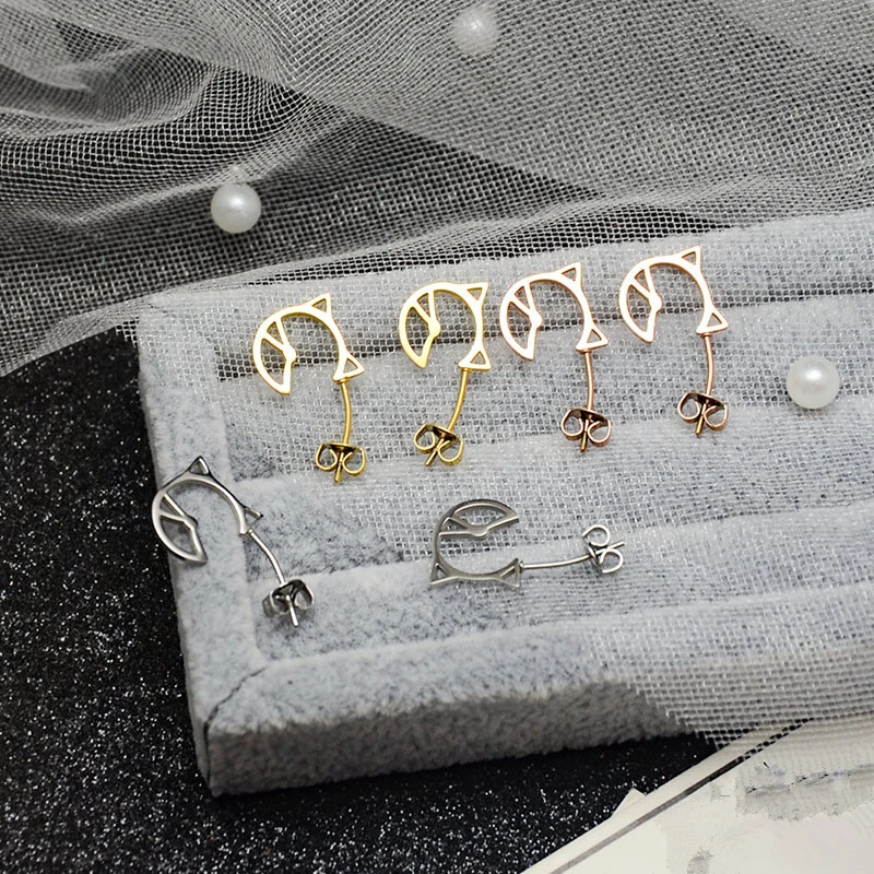 

TOSOKO Stainless Steel Jewelry kitten Earrings Girl Cute Earrings For Women BSF186