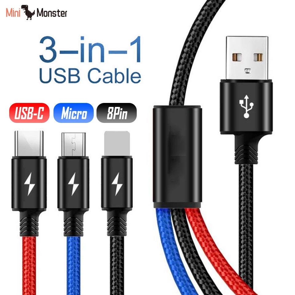 3 в 1 зарядный кабель мульти Usb type c для samsung S9 S10 huawei Nova 4 Nokia 8 9 Pureview Usbc 2 метра| |