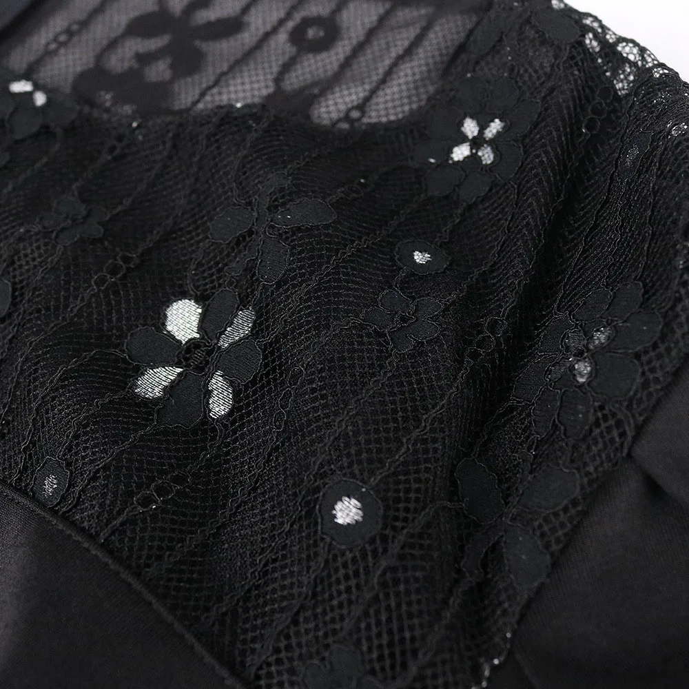 

Round Neck Lantern Sleeve Splicing Lace High Waist Plus Size Slim Thin Western Style 2021 Summer New Women's Dress Solid Color