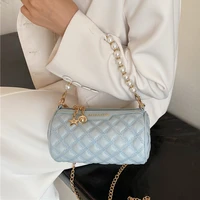 women lattice pearl chain messenger bags designer blue circular barrel shoulder bags replica brand handbag purse crossbody bag