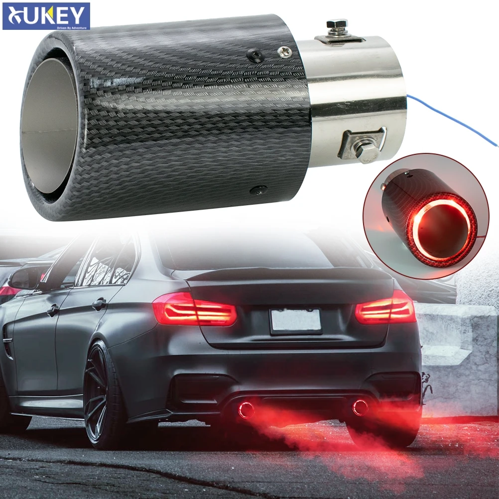 Universal Car Modified 35-63mm Exhaust Muffler Tip Tail Pipe Carbon Fiber Red LED Flaming Luminous Chrome Silencer Turbo Sport