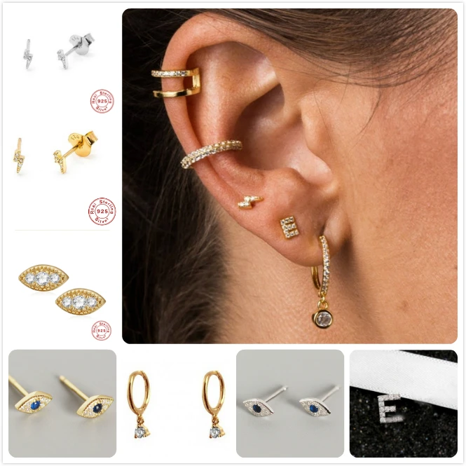 925 стерлингового серебра серьги для женщин/для мужчин с буквенным принтом ушей из