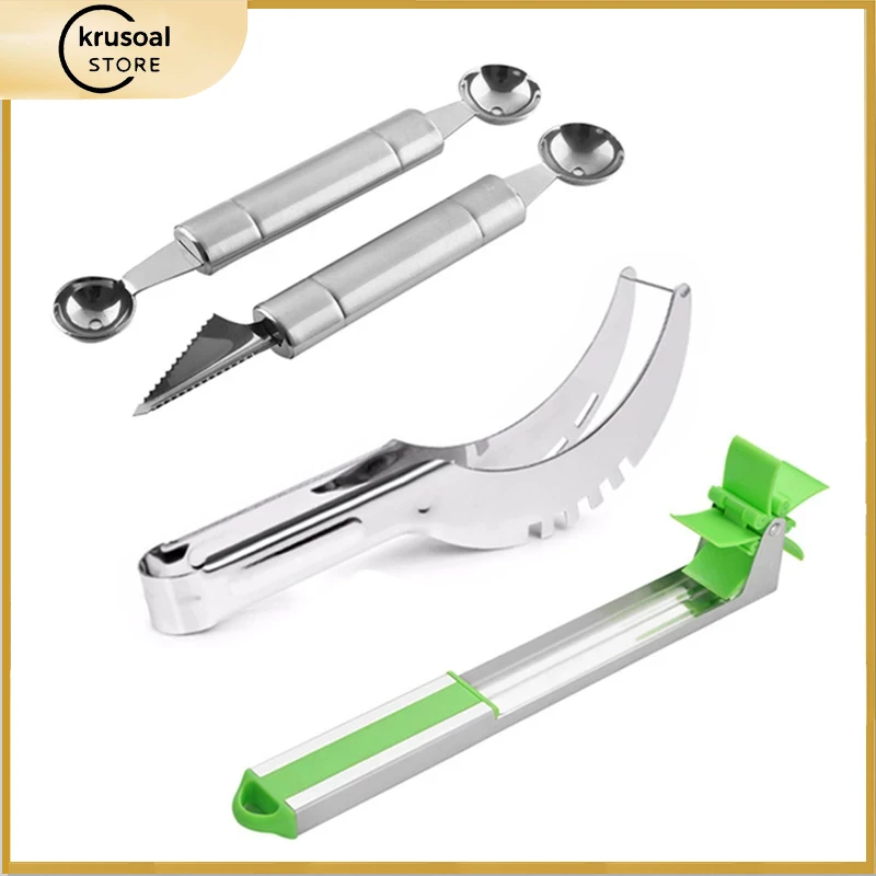 

Stainless Steel Watermelon Slicer Fruit Knife Ice Cream Pulp Ball Digging Tool Quickly Cut Watermelon Kitchen Utility Tools Set
