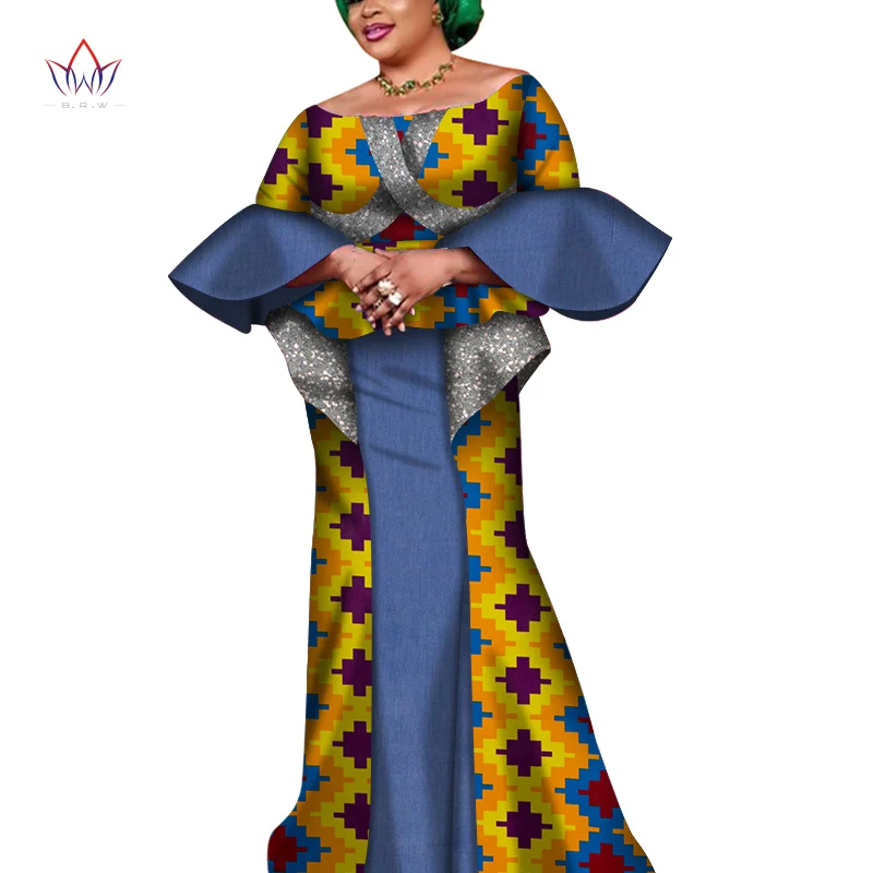 Women African Clothing Dashiki Bazin Riche Women Skirt Set Party Patchwork Customization flaver sleeve Top Skirts Sets wy6814