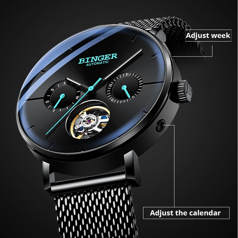 Tourbillon автоматические часы для мужчин s Бингер лучший бренд класса люкс