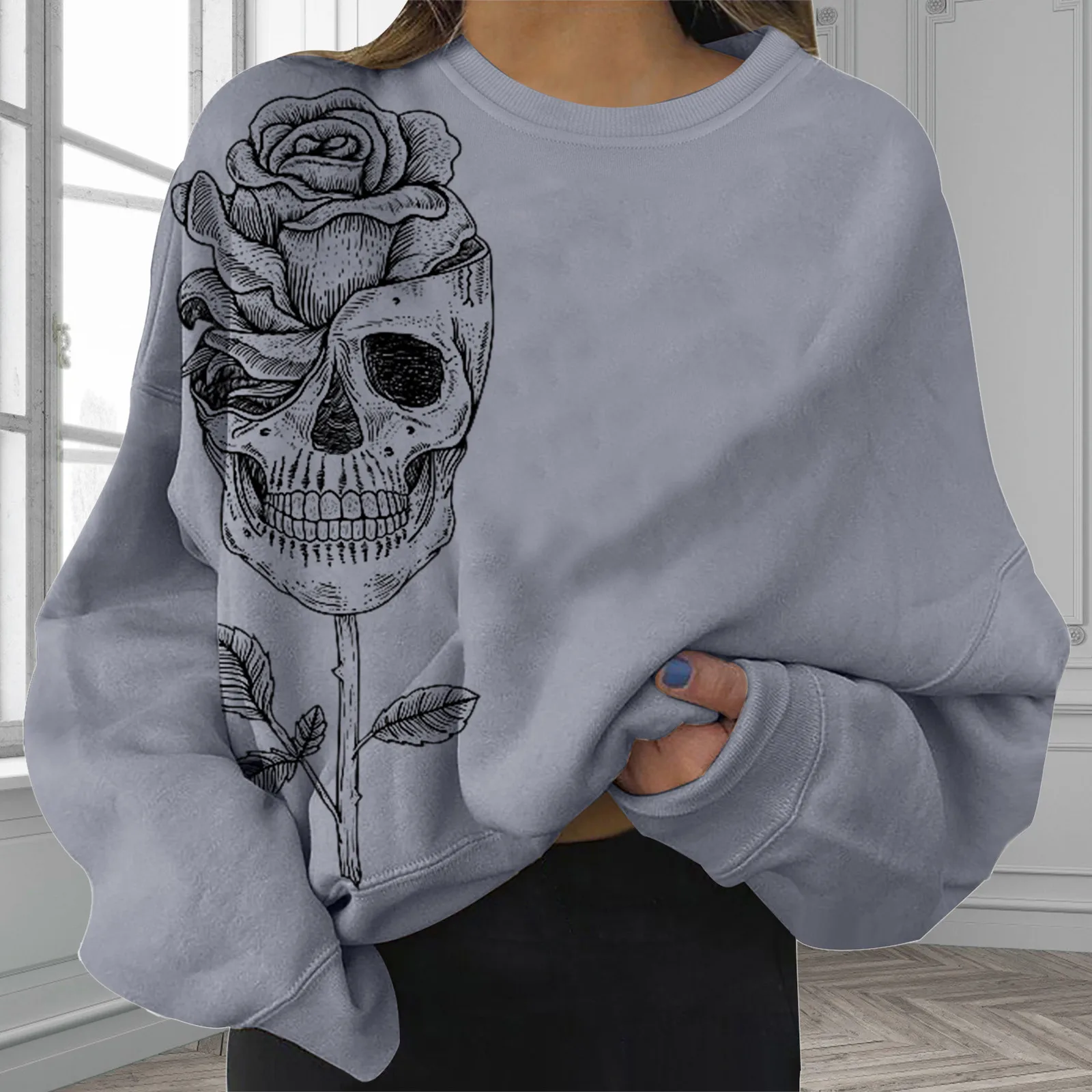 

Streetwear Harajuku Skull Printed Women Hoodies Top Autumn Winter Girls Fashion Sweatshirts Mujer Casual Long Sleeve Hoodie 2021