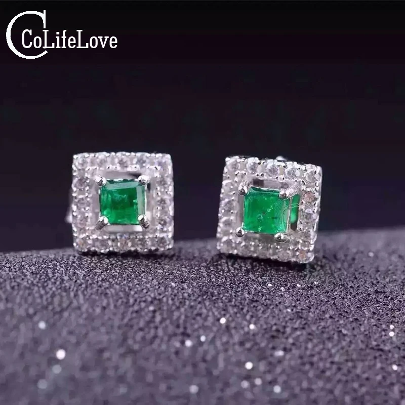 Ослепительные изумрудные серьги-гвоздики 2 мм SI класса натуральный изумруд