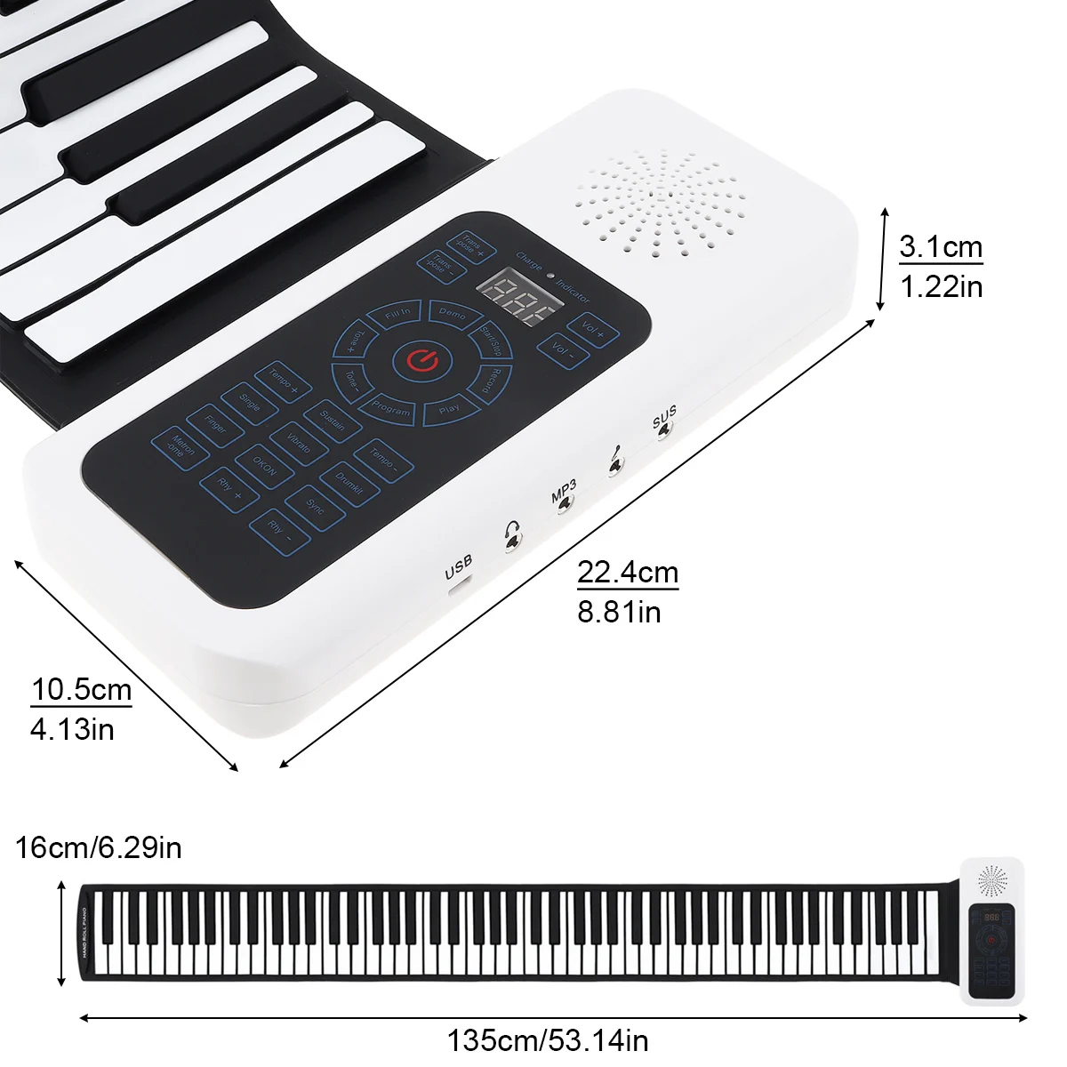

88 Keys Portable USB MIDI Roll Up Piano Silicone Electronic Flexible Keyboard Organ Built-in Speaker with Sustain Pedal