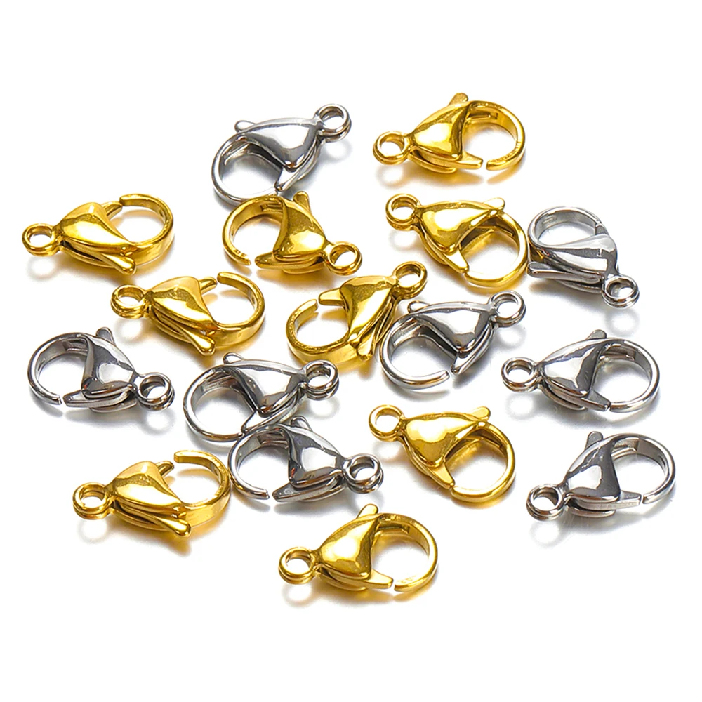 

20pcs/lot 304 Stainless Steel Lobster Clasps 9 10 12 13 15 mm Clasps & Hooks for Jewelry Making DIY Bracelet Necklace Connector