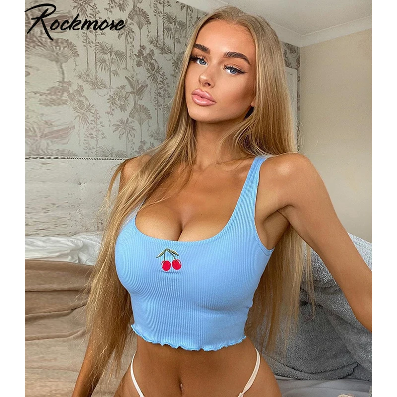 Женский топ с вышивкой в виде вишни Rockmore белый облегающий укороченный для улицы