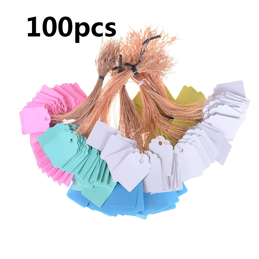 

100pcs/lot Tree Flower Number Plate Signs Tags Waterproof PVC Plant Labels Markers With Hemp String For Favors Tag