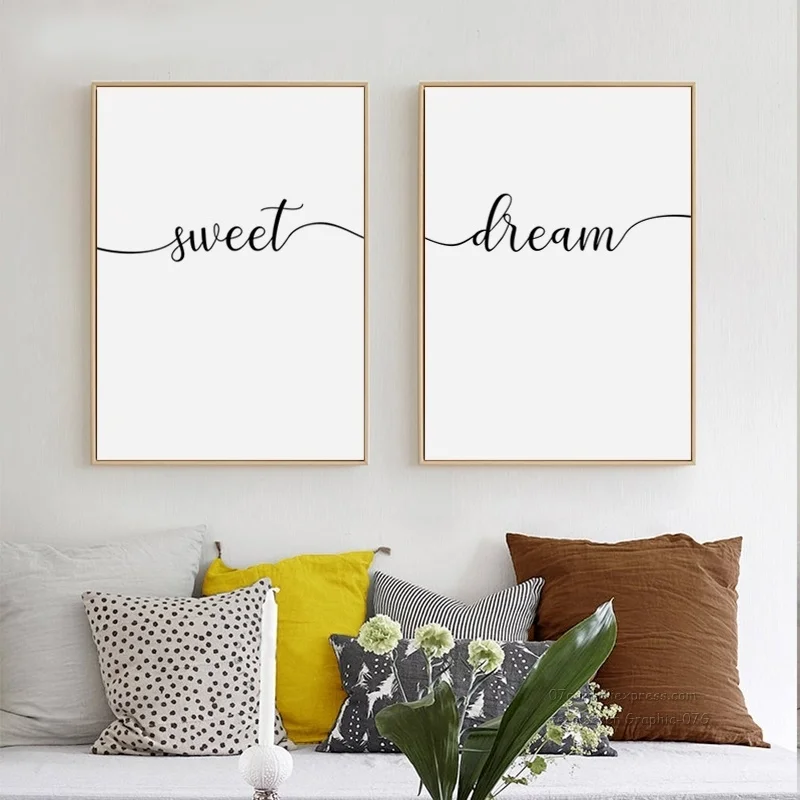Простая черно белая Картина на холсте с надписью Sweet Dream Постер и печать стене