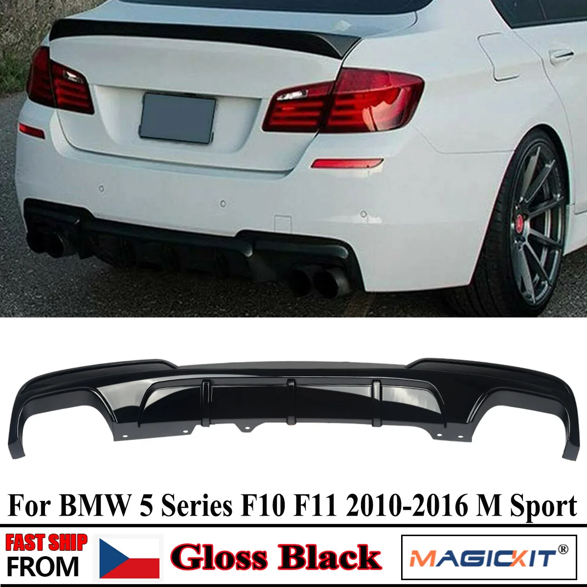 

MagicKit для BMW F10 F11 F18 2010-2018 глянцевый черный QUAD выхлопной спортивный задний диффузор губа